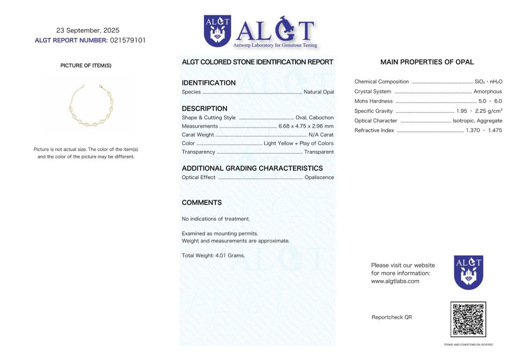 Fără preț de rezervă - Brățară Argint - Opal - Certificat #2.1