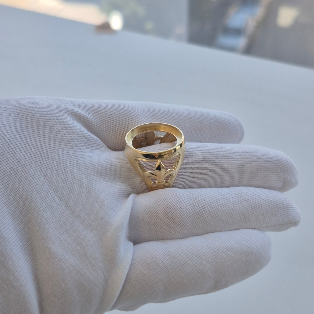 Bague - 18 carats Or jaune - Fleur de Lyse porte pièce #3.2