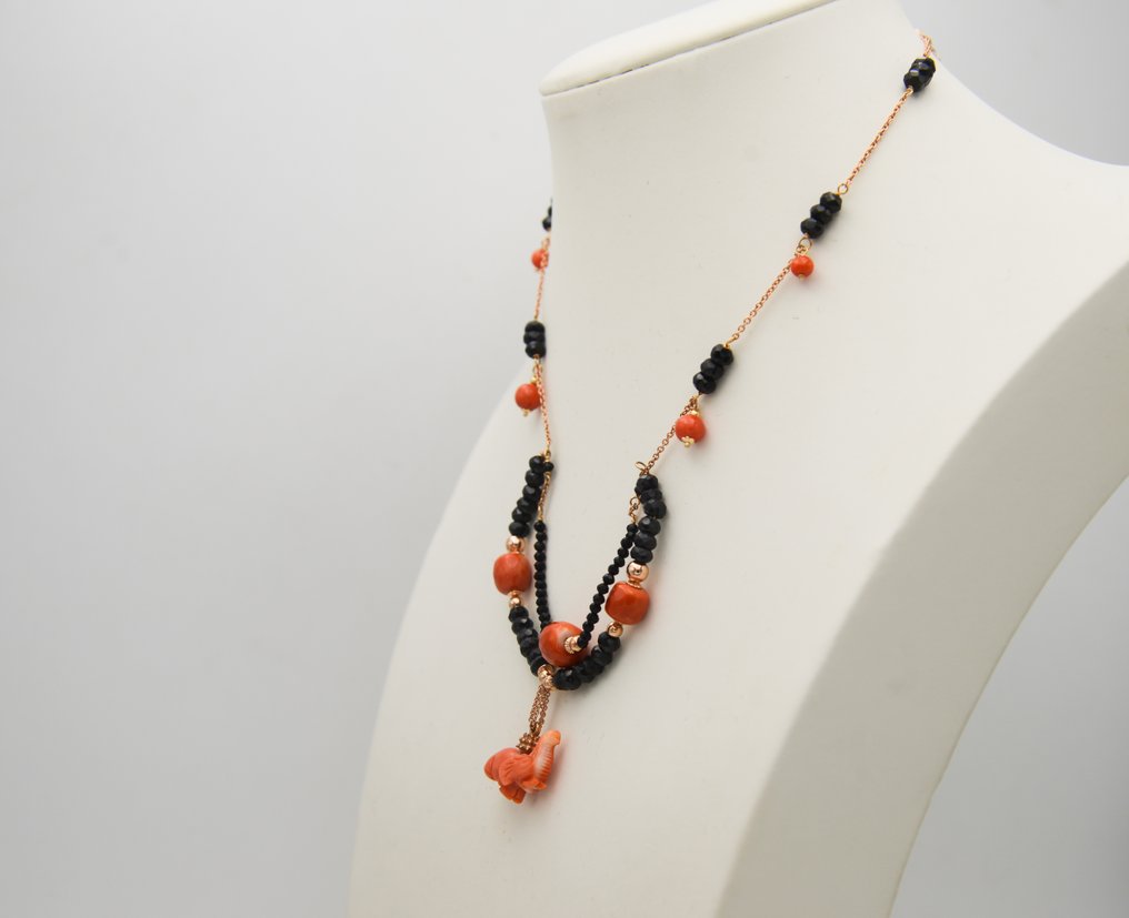 Κολιέ με μενταγιόν - 18 καράτια Ροζ χρυσό Κοράλλι - Σπινέλιος #4.3