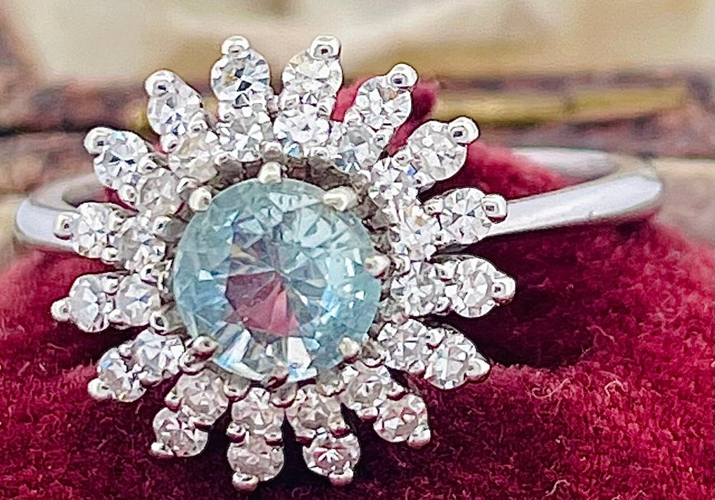 Δαχτυλίδι - 18 καράτια Λευκός χρυσός Ακουαμαρίνης - Διαμάντι #2.1