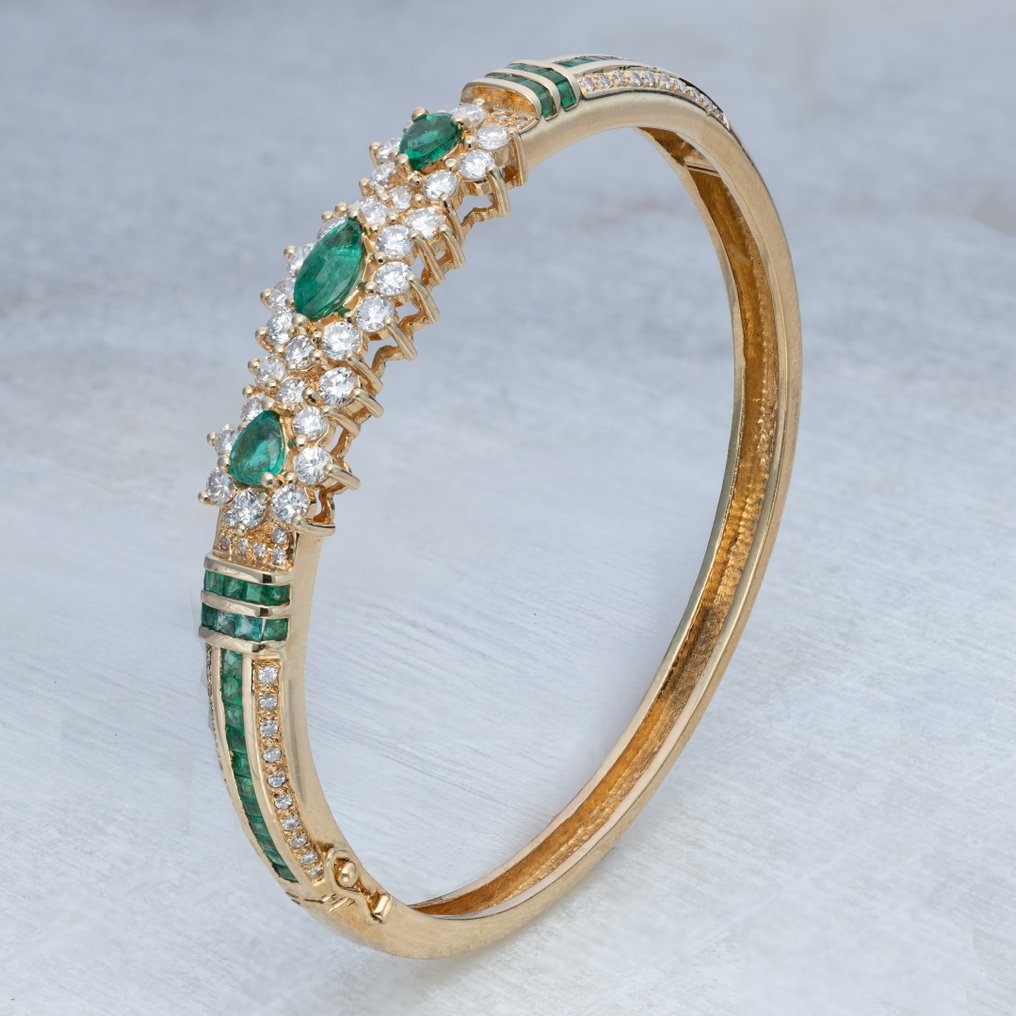 Βραχιόλι - 18 καράτια Κίτρινο χρυσό - 4.50ct. tw. Σμαράγδι - Διαμάντι #1.0