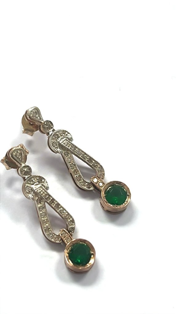 沒有保留價 - 耳環 - 10 節 銀, 玫瑰金 祖母綠 #4.3