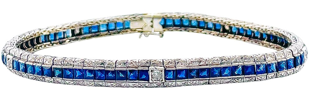 手镯 - 18K包金 白金 蓝宝石 - 钻石 #1.0