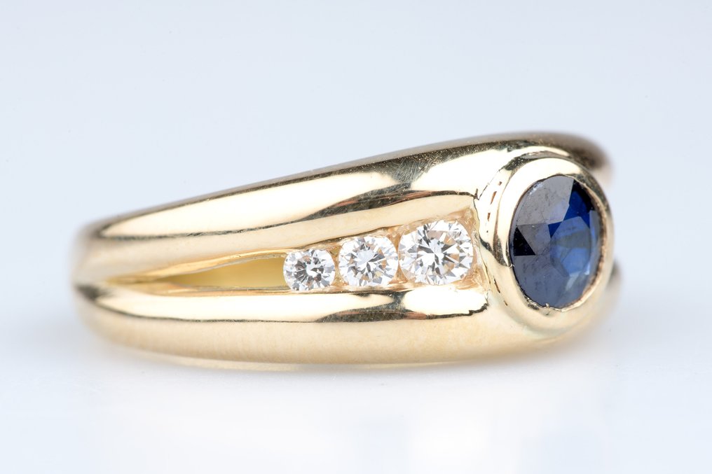 戒指 - 18 克拉 黃金 - 1.14ct. tw. 藍寶石 - 鉆石 #1.0