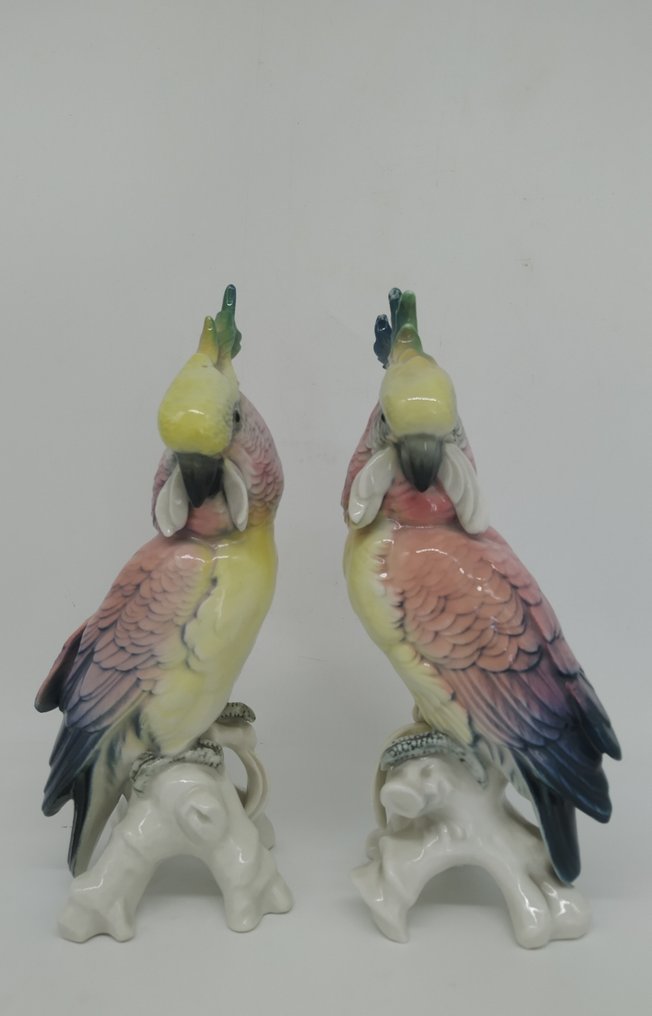 Statuetta - Karl Ens - Couple/Duo de Cacatoes 1930 (2) - Porcellana #1.0