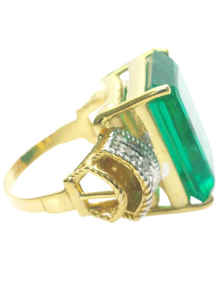 Nincs minimálár - Gyűrű - 9 Kt Ezüst, Sárga arany Smaragd - Gyémánt #4.3
