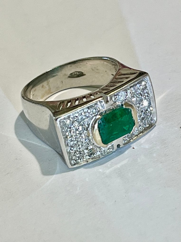 Ring - 18 karaat Witgoud Smaragd - Diamant #2.1