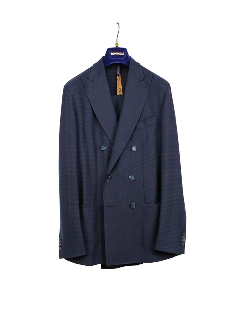 RRP 750€ SANTANIELLO "The Travaler" Suit Blue Micro Checks Wool Hand Made in Italy - 48 IT (mol) - Ανδρικό κοστούμι - New with tags #1.0