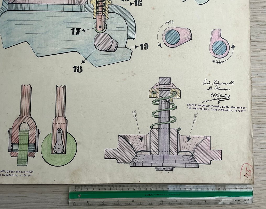 Ulysse Valentin - Originele technische tekening – “Soupape et distribution d’un moteur” c1910/20 #2.1