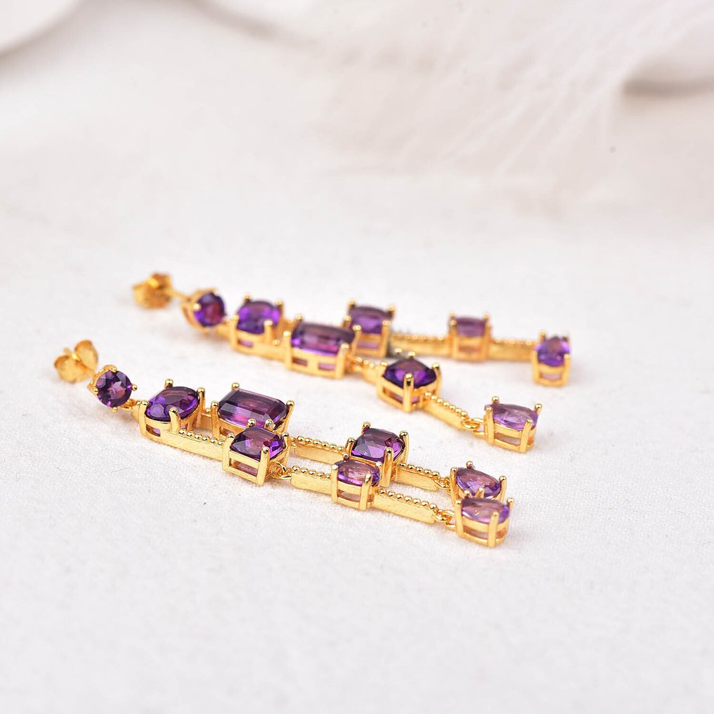 Nincs minimálár - Drop fülbevaló Ezüst - Amethyst - Tanúsított #4.3