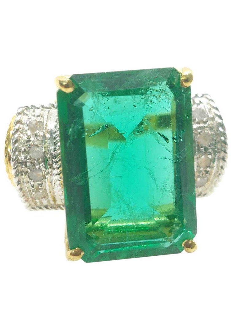 Nincs minimálár - Gyűrű - 9 Kt Ezüst, Sárga arany Smaragd - Gyémánt #3.2