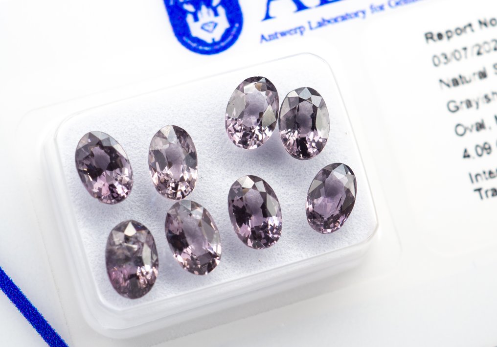 Nincs minimálár - 8 pcs Spinell - 4.09 ct - Antwerpeni Drágakővizsgálati Laboratórium (ALGT) - Intenzív szürkés rózsaszín #1.0