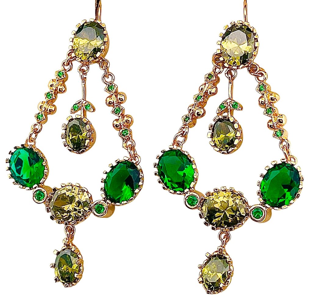 Senza prezzo di riserva - Orecchini - 9 kt Oro giallo, Argento Peridoto - Smeraldo #3.2