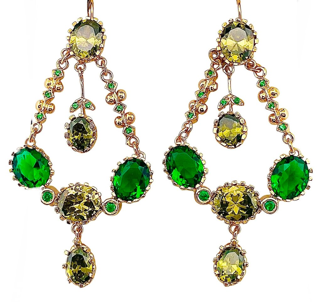 Senza prezzo di riserva - Orecchini - 9 kt Oro giallo, Argento Peridoto - Smeraldo #1.0
