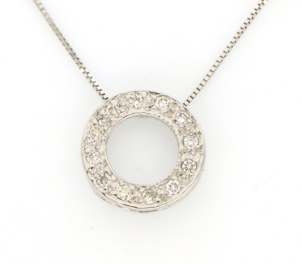 Sem preço de reserva - Colar com pingente - 18 K Ouro branco - 0.12ct. tw. Diamante (Natural) #3.2