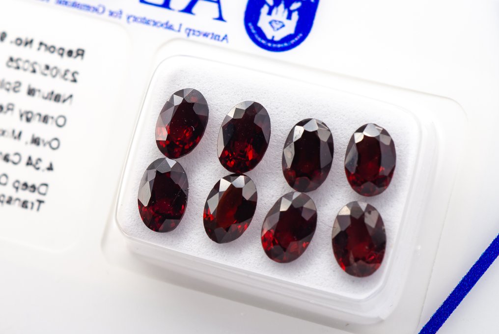没有保留价 - 8 pcs  尖晶石  - 4.34 ct - 安特卫普宝石检测实验室（ALGT） - 深橙红色 #2.1
