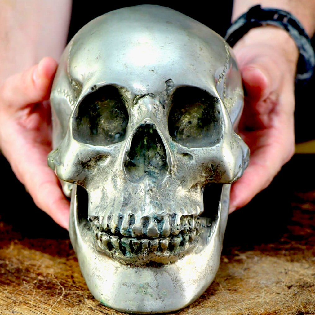 铜制人类头骨 - 逼真雕塑 - 標本全身支架 - Memento Mori - 200 mm - 120 mm - 120 mm #2.1