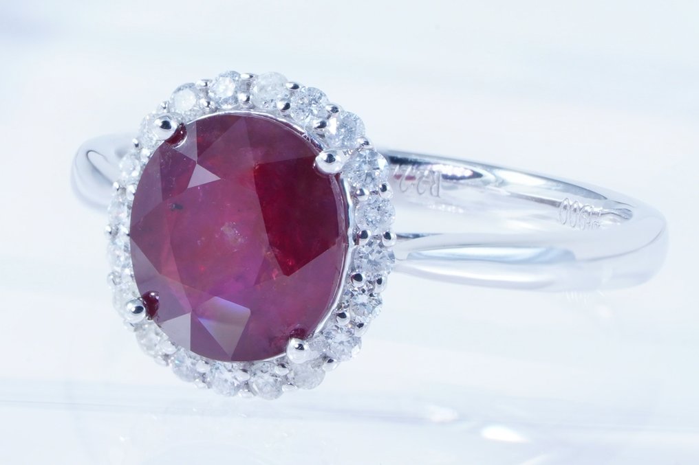 沒有保留價 - 戒指 鉑金 -  2.41ct. tw. 紅寶石 - 鉆石 - 鲜红色 #1.0