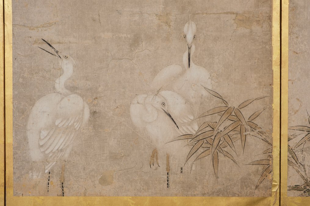 Οθόνη αναδιπλούμενη (byôbu) - Χρυσόφυλλο, γυαλισμένο ξύλο, μετάξι, χαρτί από μουριά. - Ιαπωνία - Περίοδος Edo (18ος αιώνας). #4.3