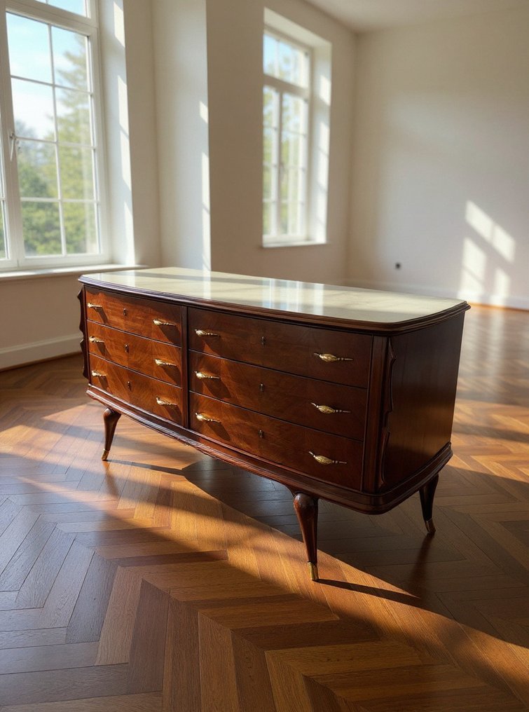 Kommodeskuffe - Træ, Glas, Messing, Mahogni #4.3