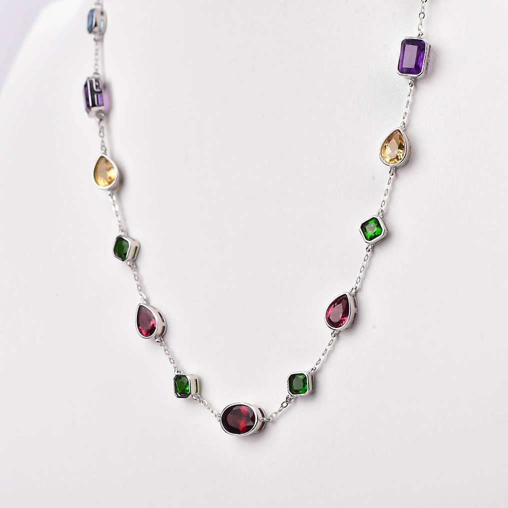 Sem preço de reserva - Colar Prata - Pedras preciosas variadas - Certificado #1.0