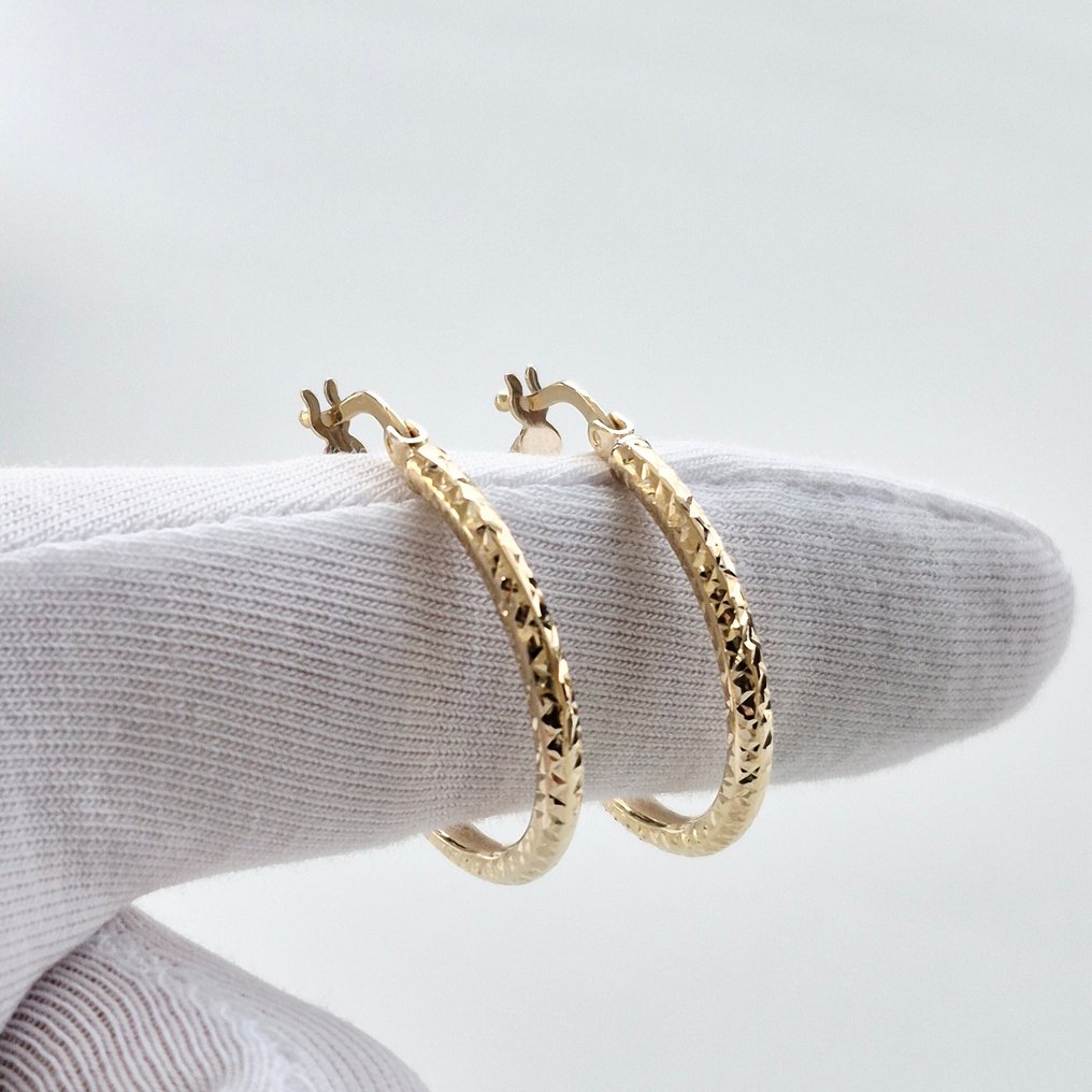 Σκουλαρίκια - 14 καράτια Κίτρινο χρυσό - Κοπή διαμαντιού σε σωλήνα #1.0