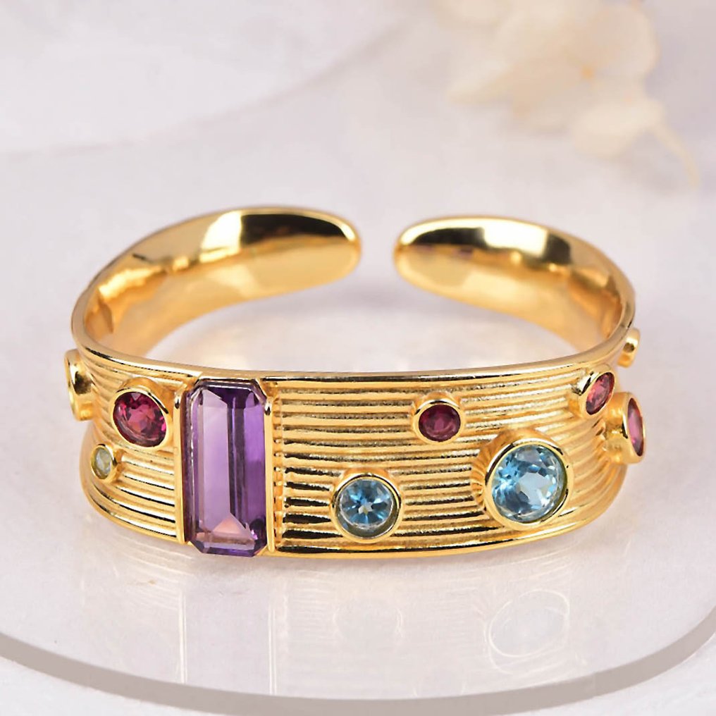 χωρίς τιμή ασφαλείας - Βραχιόλι Ασημί - Μικτά πολύτιμα πετράδια - Πιστοποιημένα #1.0