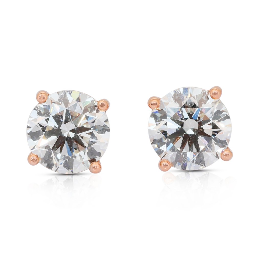 耳环 - 18K包金 玫瑰金 - 2.01ct. tw. 钻石 (天然) #1.0