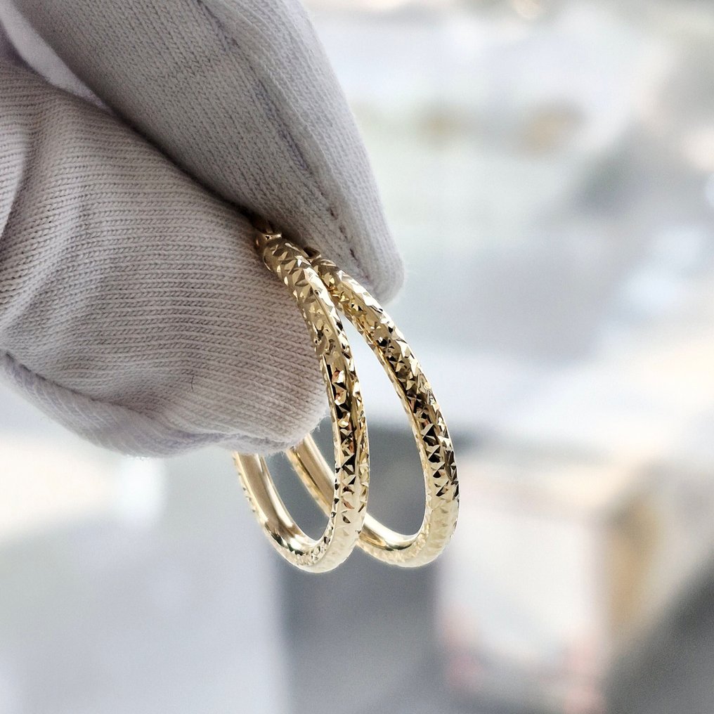 Σκουλαρίκια - 14 καράτια Κίτρινο χρυσό - Κοπή διαμαντιού σε σωλήνα #2.1