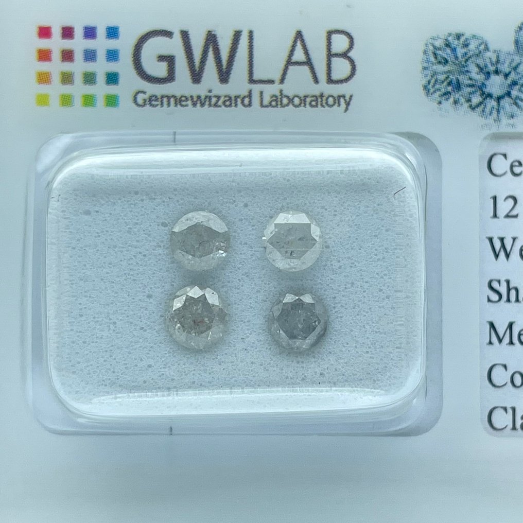 Bez ceny minimalnej
- 4 pcs Diament (Naturalny) - 0.96 ct - okrągły - I, J - I3 - Gemewizard Gemological Laboratory (GWLab) #1.0