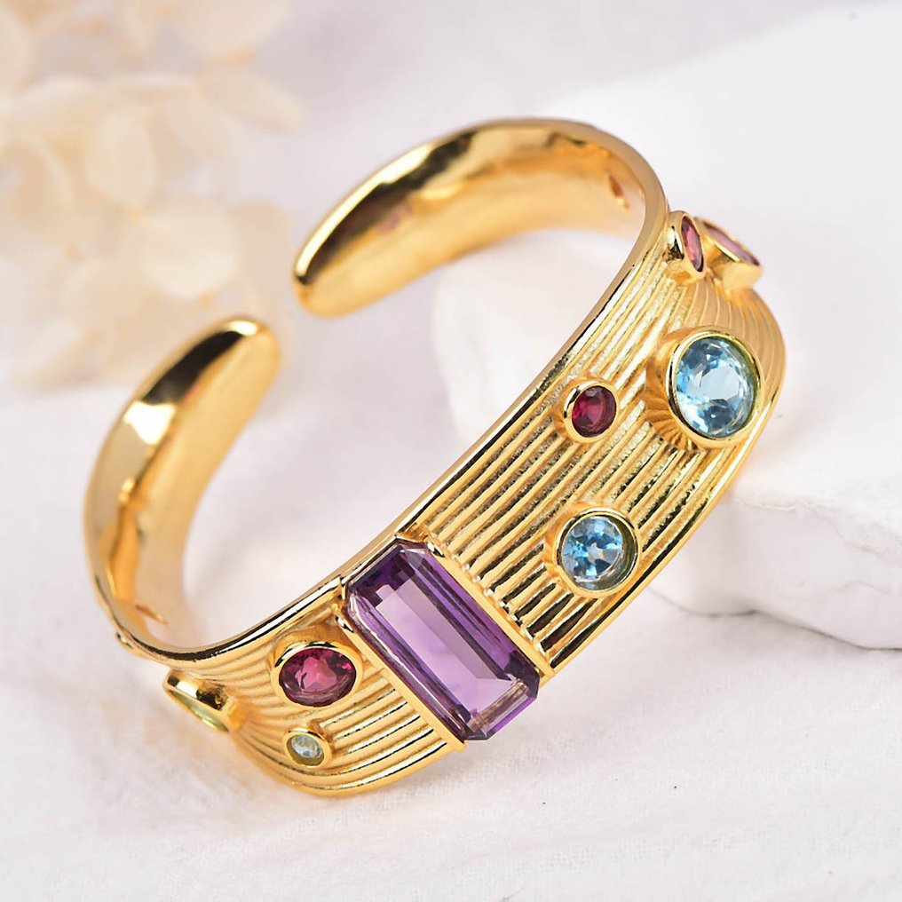 χωρίς τιμή ασφαλείας - Βραχιόλι Ασημί - Μικτά πολύτιμα πετράδια - Πιστοποιημένα #1.0