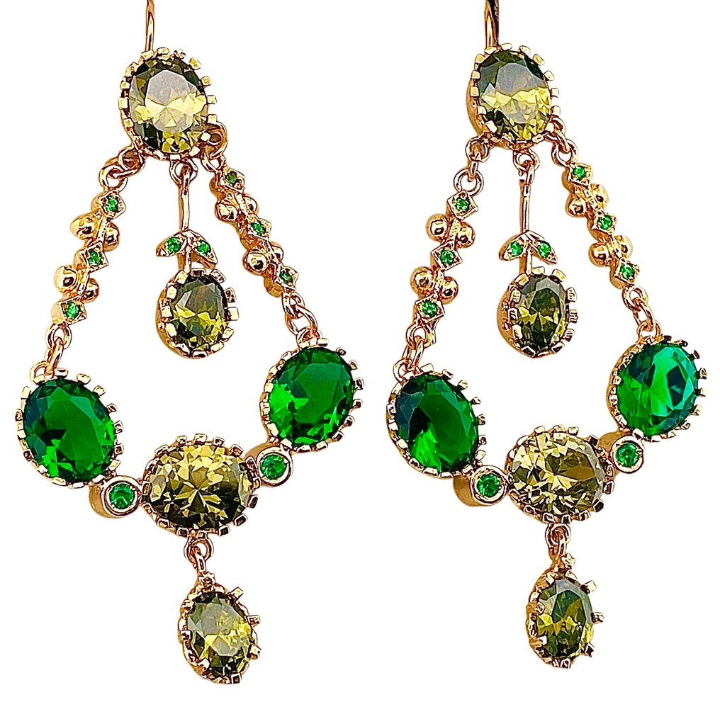 Senza prezzo di riserva - Orecchini - 9 kt Oro giallo, Argento Peridoto - Smeraldo #2.1