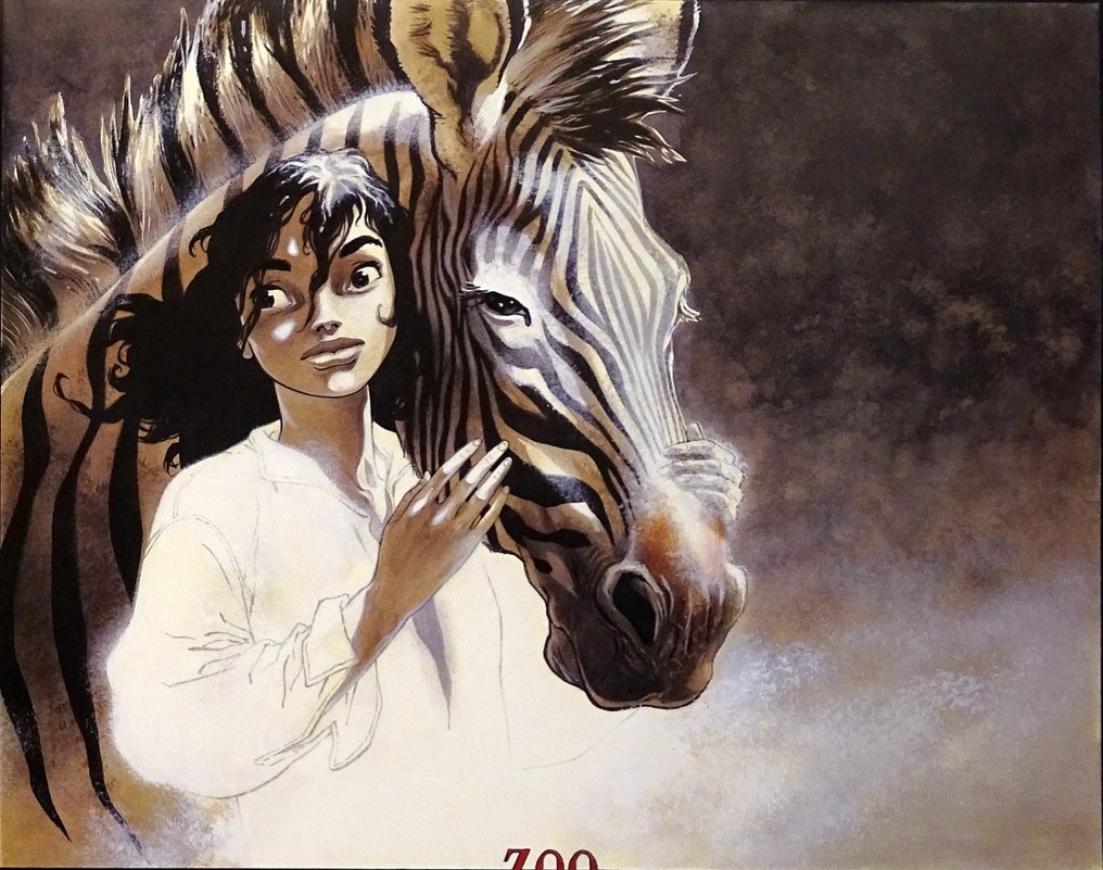 Frank Pé - 1 Offset Print - Zoo - Manon et Le zèbre - Espace BD #1.0