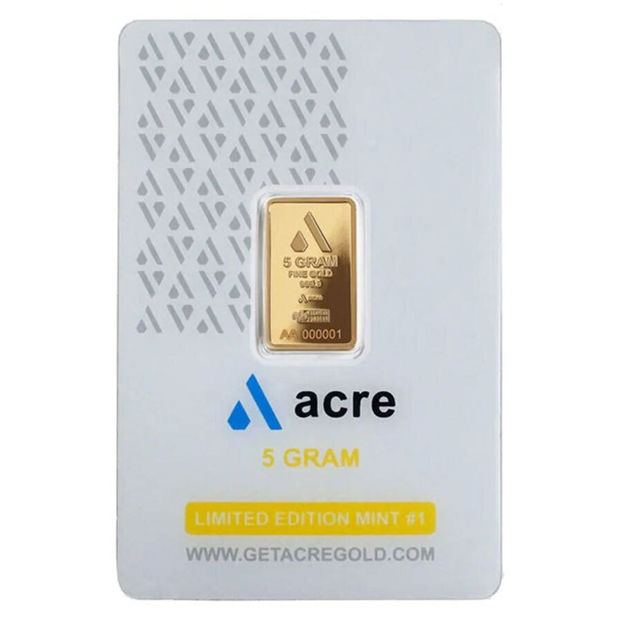 5 grammes - Or - .9999 Fine Gold Bar Acre Limited Edition Mint #1 (In Assay) - Scellé & avec certificat #1.0