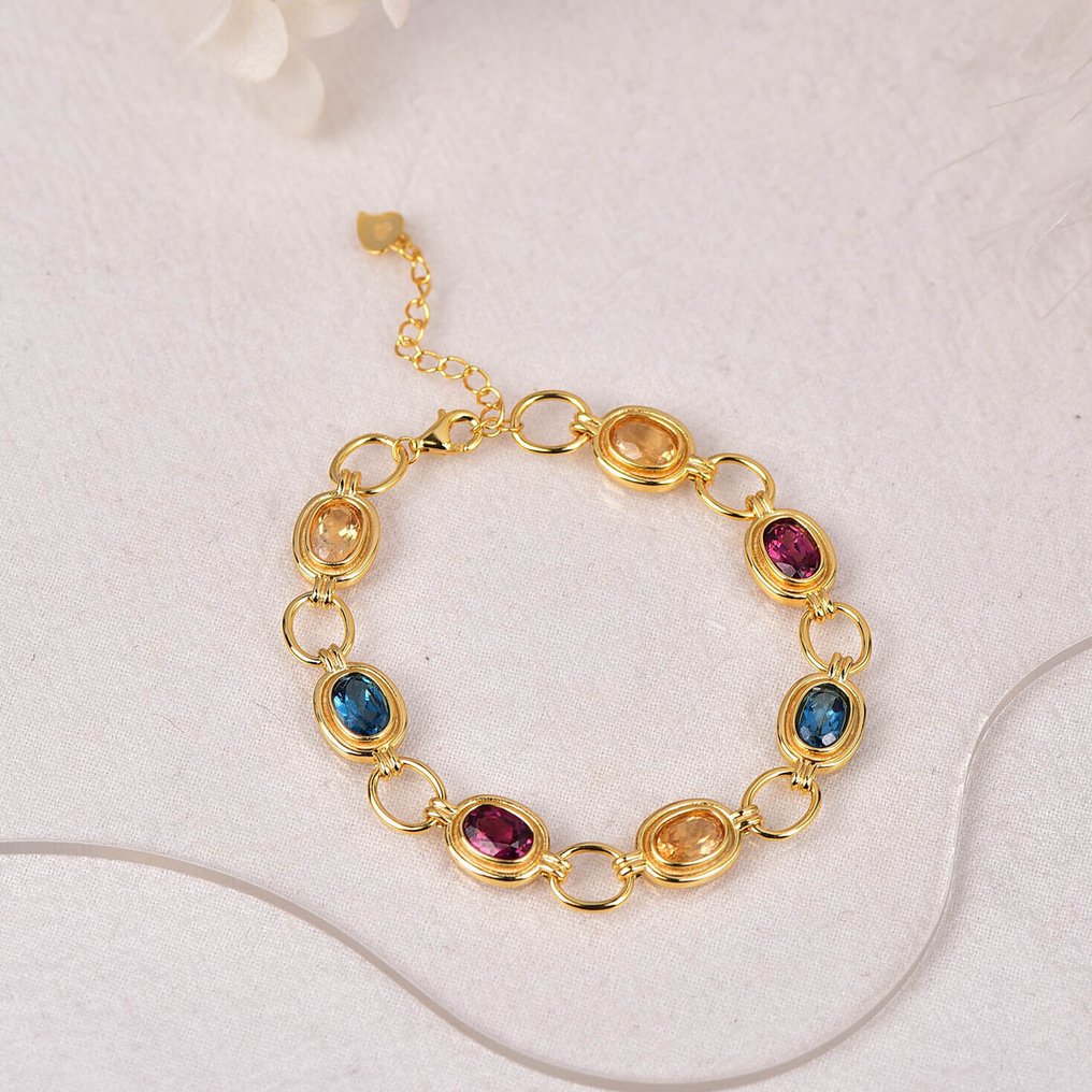 沒有保留價 - 手鈪 銀 - 混合宝石 - 认证 #1.0