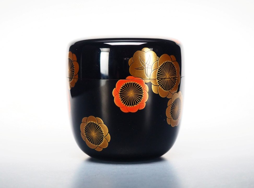 Shimizu Sosui - Natsume - 非常精美的夏目,配有梅子蒔绘设计——包括刻有铭文的友箱。 - 木, 金, 漆 #2.1