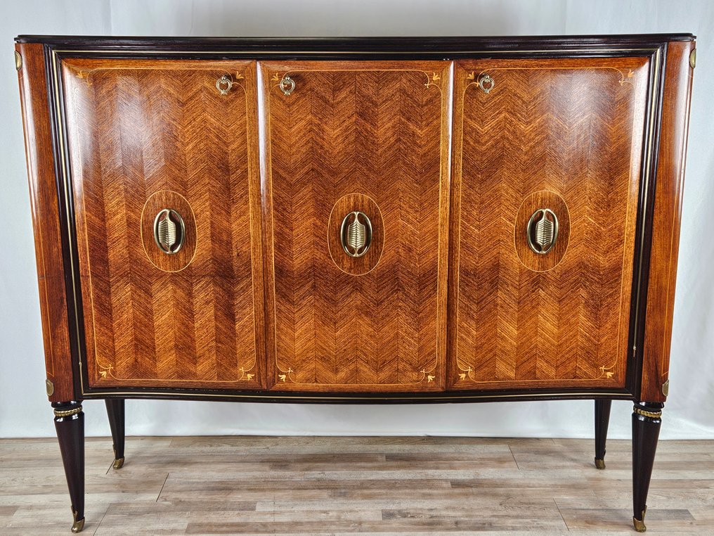 餐具橱 - 装饰艺术风格的陈设柜，采用50年代独特木材材质。 - 红木, 枫木, 蔷薇木, 黄铜, 玻璃 #2.1