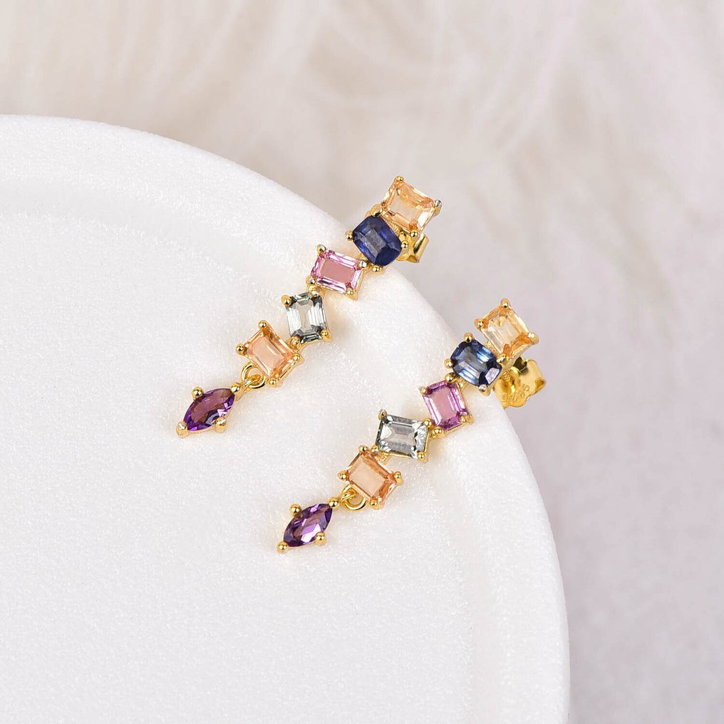 Sans prix de réserve - Boucles d'oreilles Argent - Gemmes mixtes - Certifié #1.0