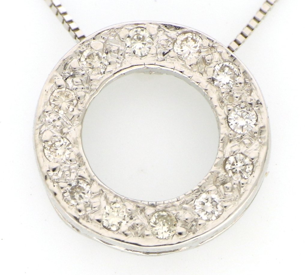 Sem preço de reserva - Colar com pingente - 18 K Ouro branco - 0.12ct. tw. Diamante (Natural) #1.0