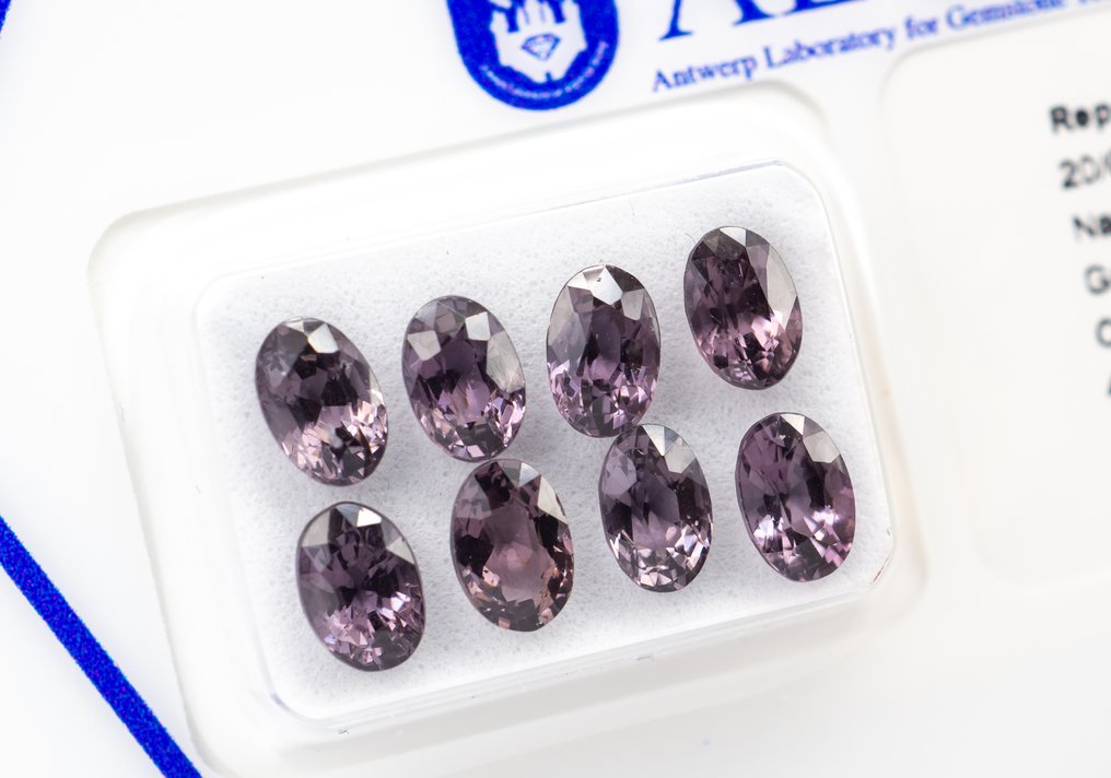 没有保留价 - 8 pcs 尖晶石 - 4.83 ct - 安特卫普宝石检测实验室(ALGT) - 深灰粉色 #1.0