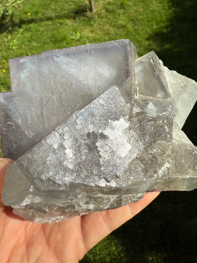 Μεγάλος κρύσταλλος φθορίτη υψηλής ποιότητας με μοτίβα QR code και φαντάσματα. Φθορίζων - Ύψος: 12 cm - Πλάτος: 10 cm- 1352 g #1.0