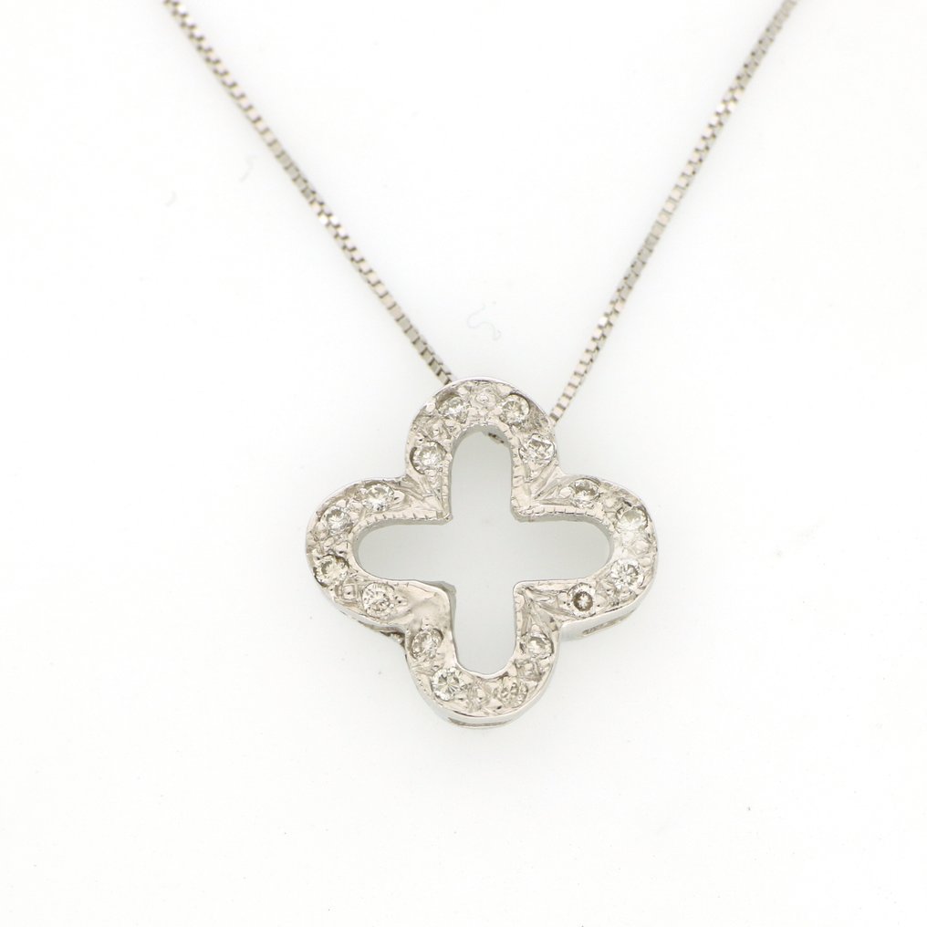 χωρίς τιμή ασφαλείας - Κολιέ με μενταγιόν - 18 καράτια Λευκός χρυσός -  0.16ct. tw. Διαμάντι (Φυσικό)  #3.2