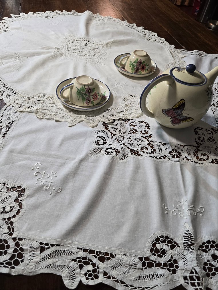 Centro de mesa (2)  - algodón y encaje renacimiento cm.87 x 87/ - Antiguos centros de mesa. #1.0
