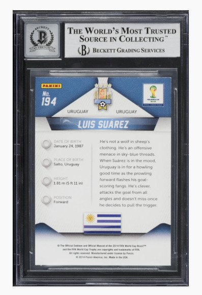 2014 Panini Luis Suarez #194 - Authentic Auto Κάρτα με αυτόγραφο - Beckett Graded card #2.1