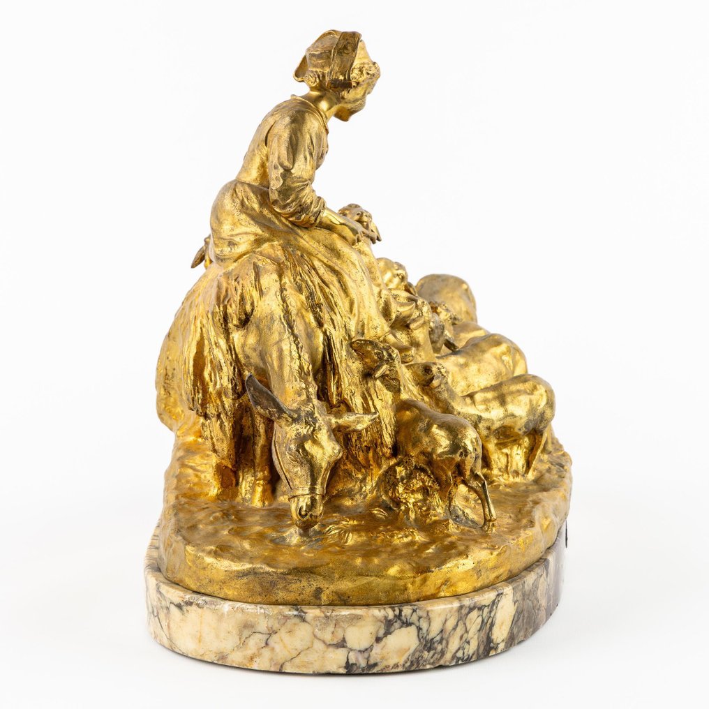 Giuseppe d'Aste (1881-1945) - 雕塑, Retour de la Glaneuse - 48 cm in lengte - 28 kg - 36 cm - 镀金青铜 #3.2