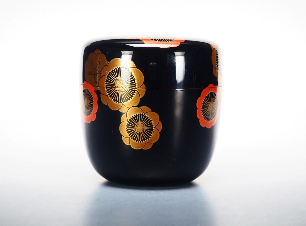 Shimizu Sosui - Natsume - 非常精美的夏目,配有梅子蒔绘设计——包括刻有铭文的友箱。 - 木, 金, 漆 #3.2