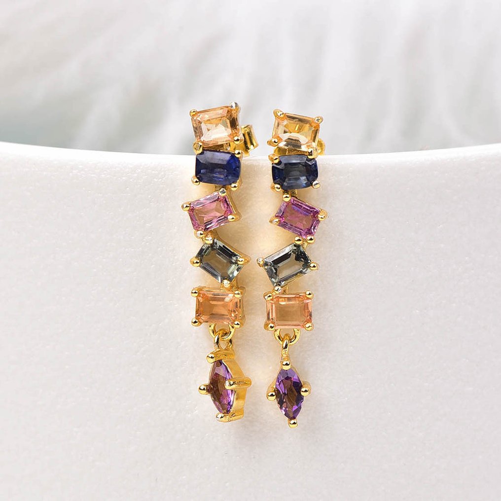 Sans prix de réserve - Boucles d'oreilles Argent - Gemmes mixtes - Certifié #1.0