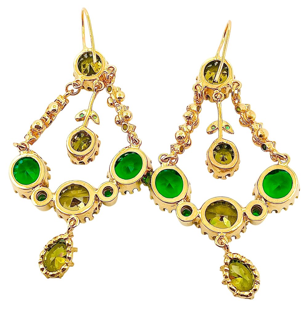 Senza prezzo di riserva - Orecchini - 9 kt Oro giallo, Argento Peridoto - Smeraldo #4.3