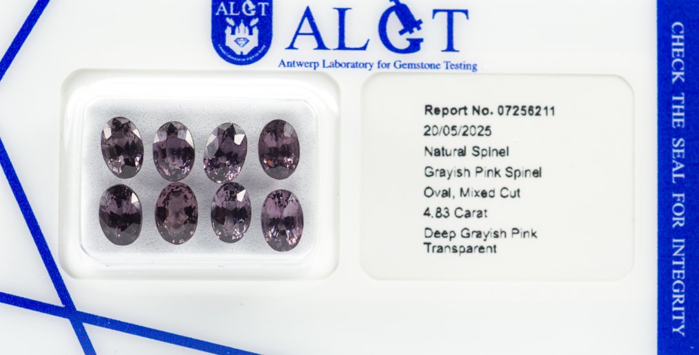 没有保留价 - 8 pcs 尖晶石 - 4.83 ct - 安特卫普宝石检测实验室(ALGT) - 深灰粉色 #3.2