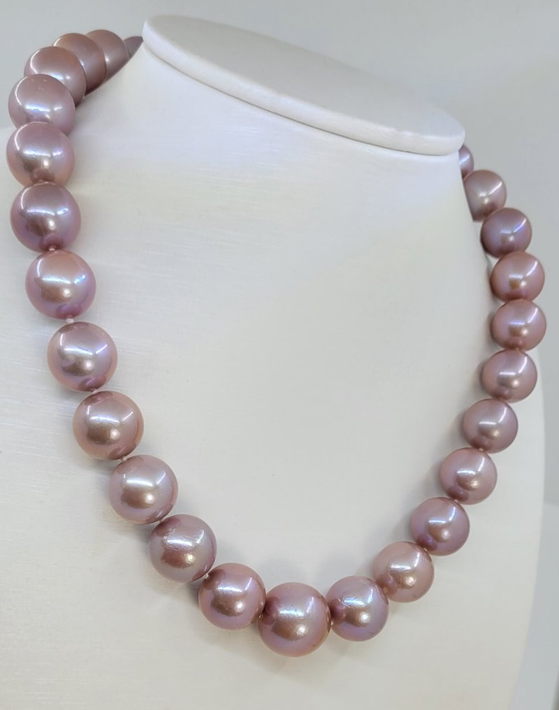 頸鏈 - 14 克拉 白金 - 13x16毫米爱迪生珍珠 #1.0